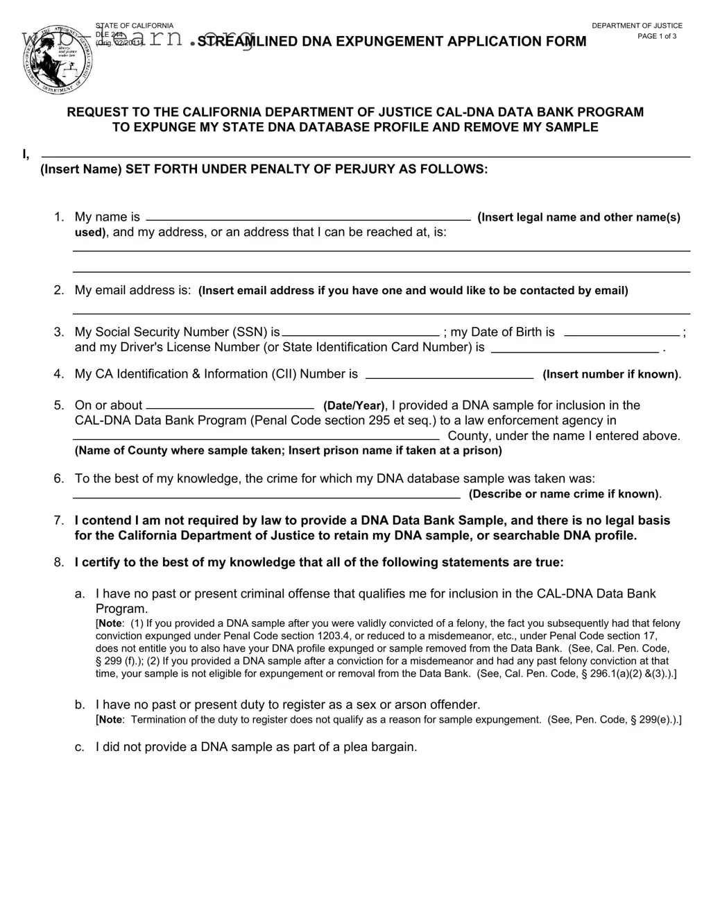 Blank California Dle 244 Form