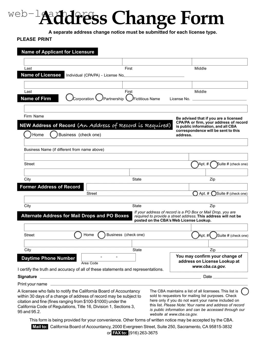 Blank Address Change California Form