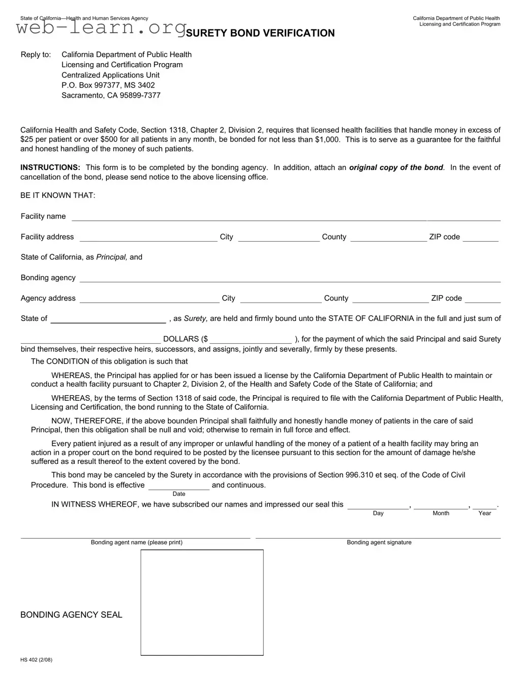 Blank California Hs 402 Form