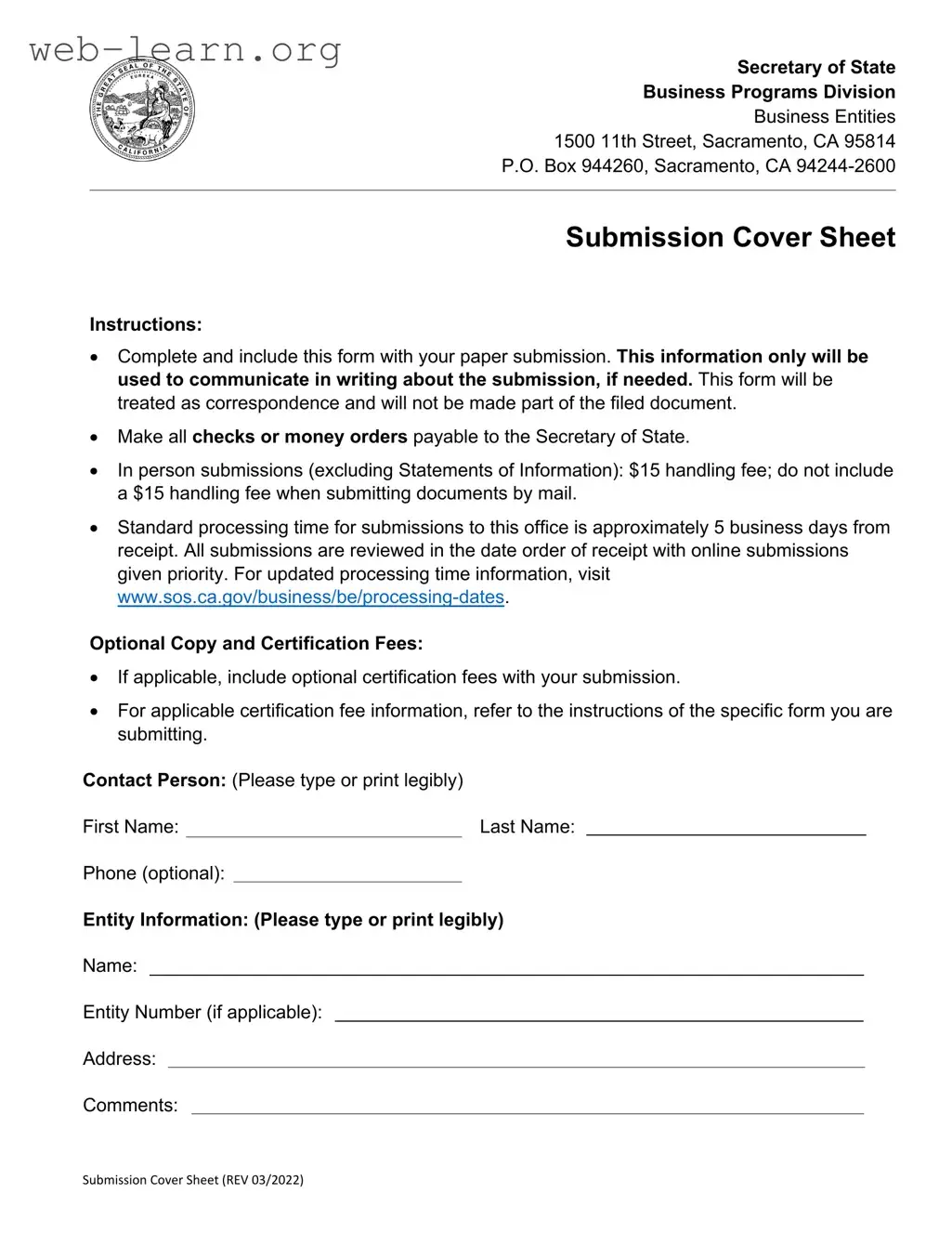 Blank California Lp 7 Form