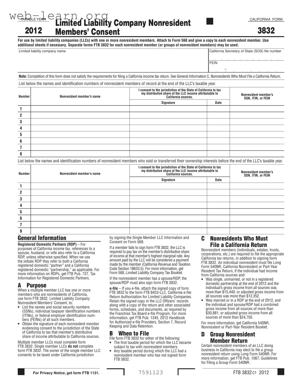 Blank California 3832 Form
