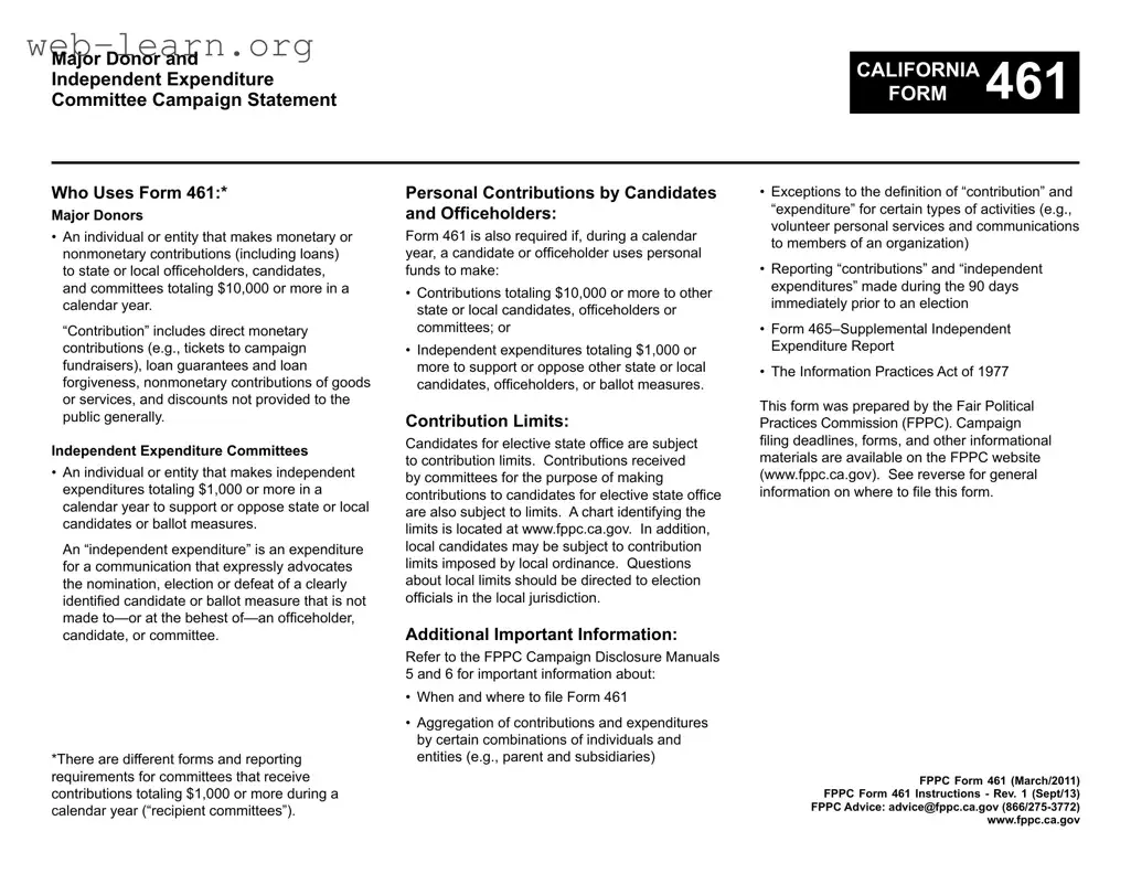Blank California 461 Form