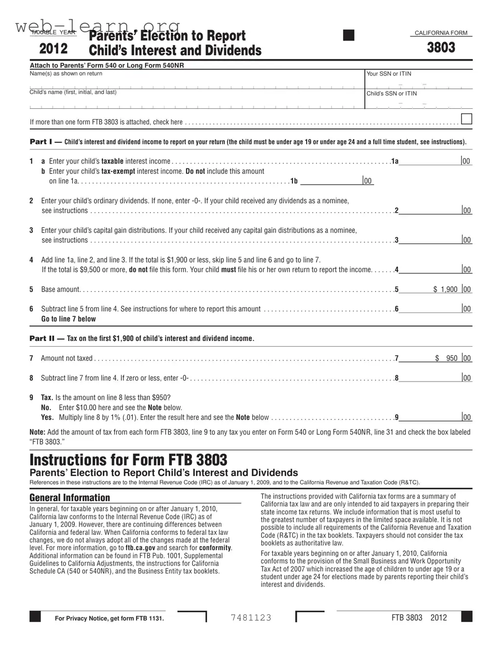 Blank California 3803 Form