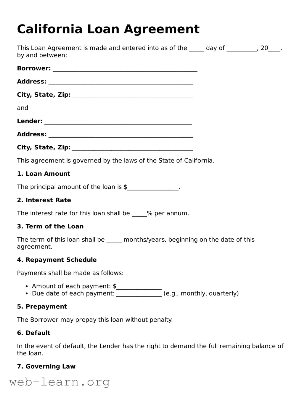 Attorney-Approved Loan Agreement Document for the State of California