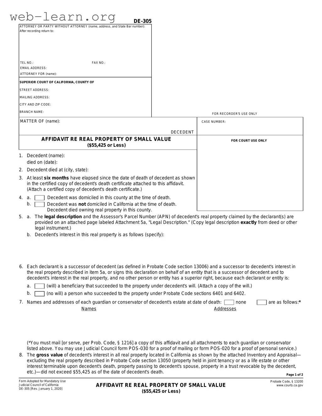 Blank California De 305 Form