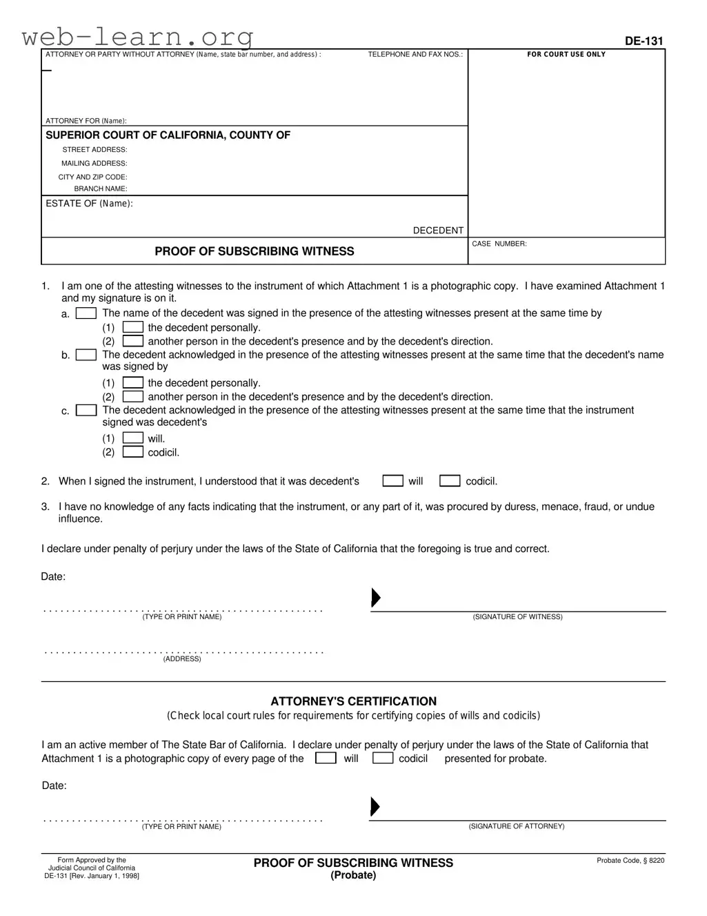 Blank California De 131 Form