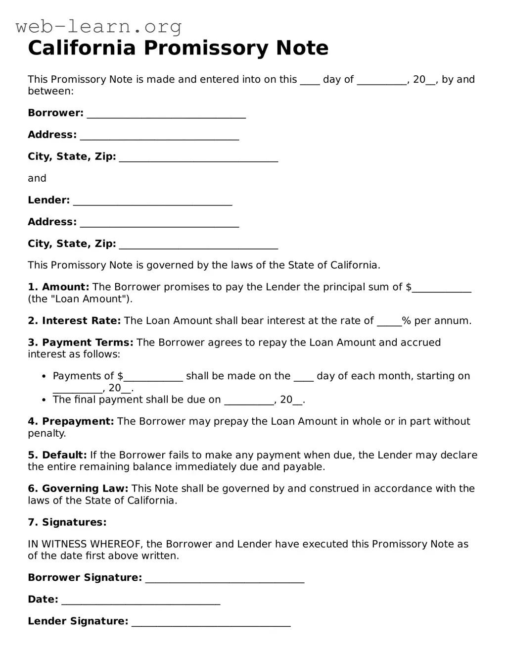 Attorney-Approved Promissory Note Document for the State of California