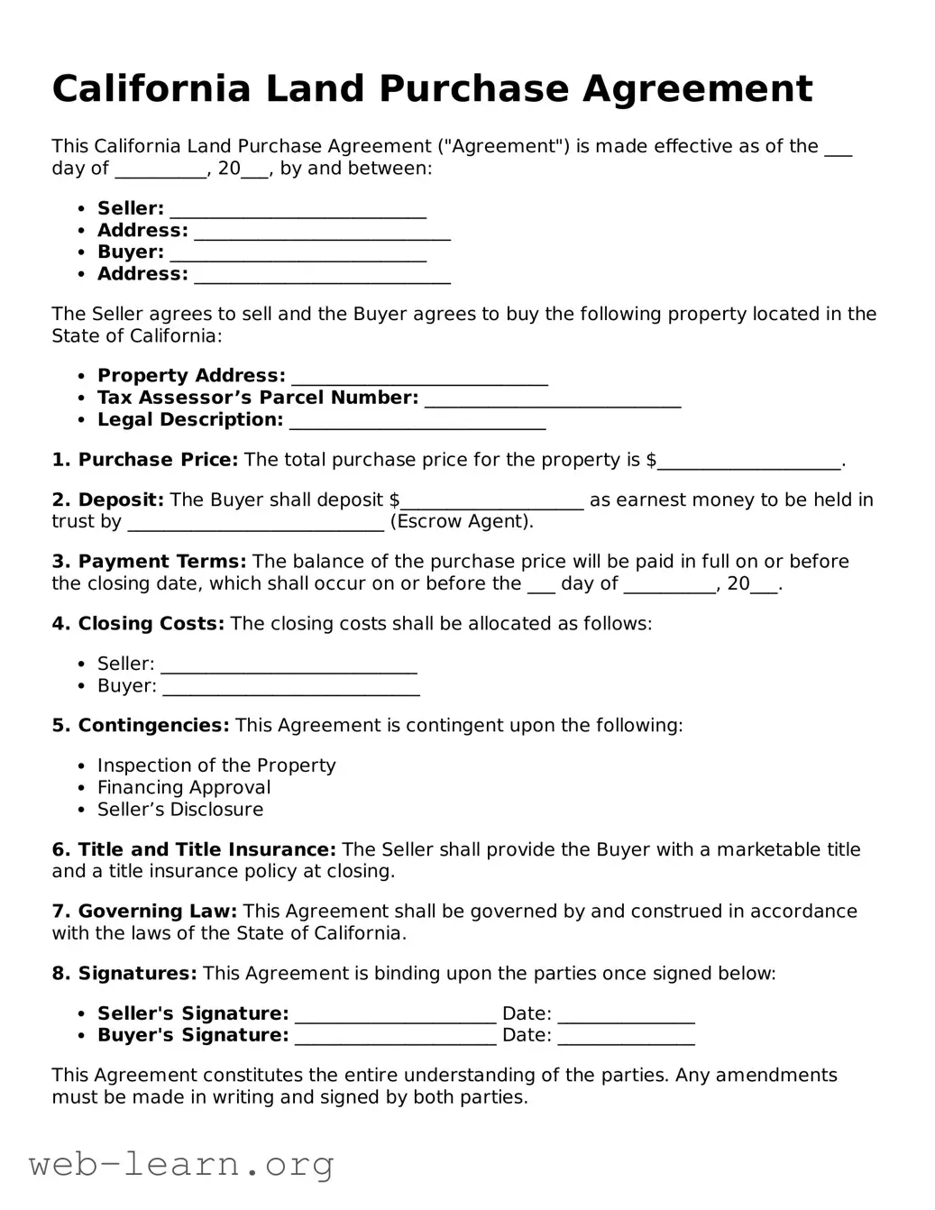 Attorney-Approved Land Purchase Agreement Document for the State of California