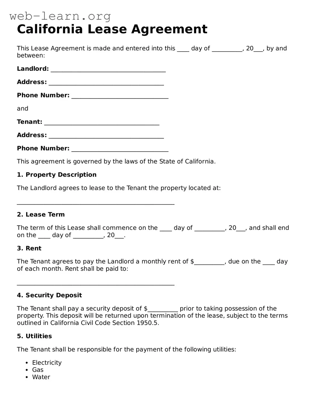 Attorney-Approved Lease Agreement Document for the State of California