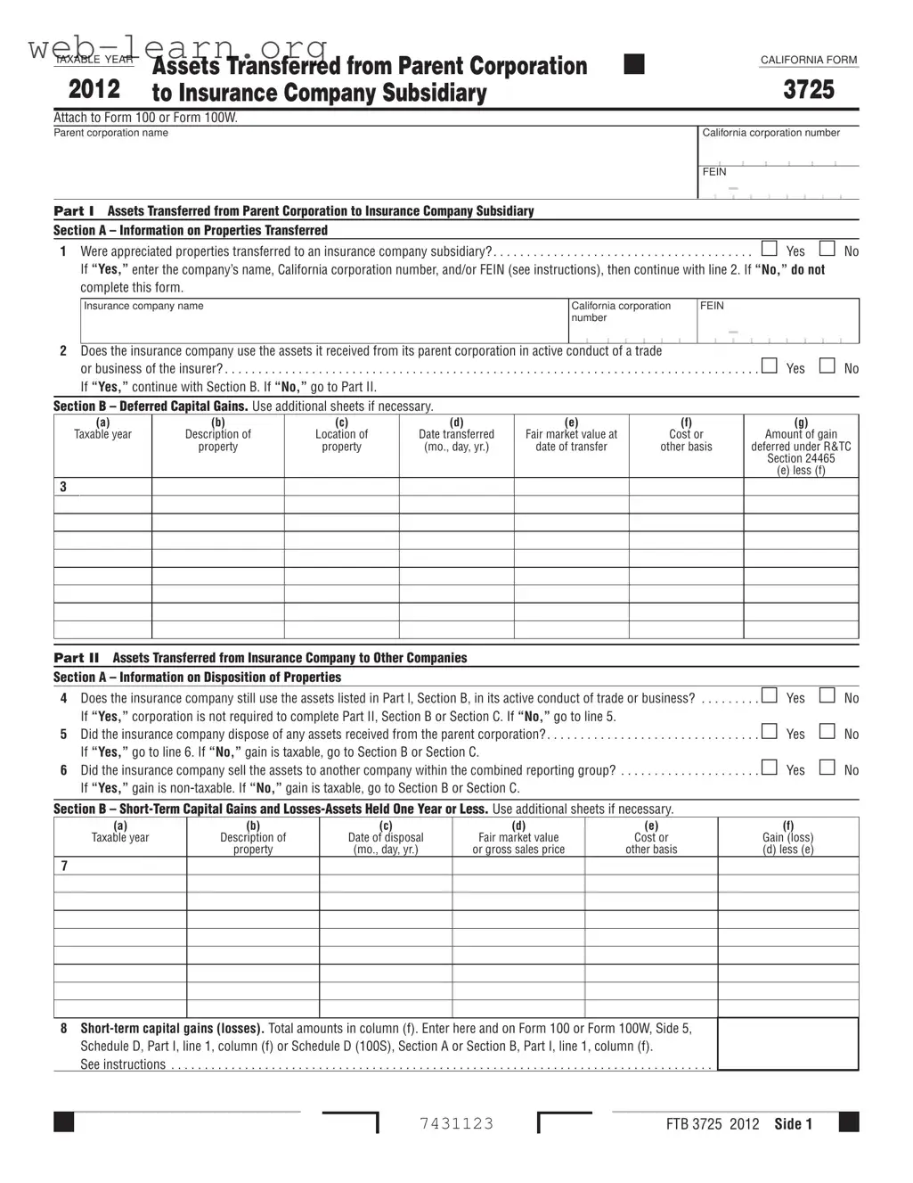 Blank California 3725 Form