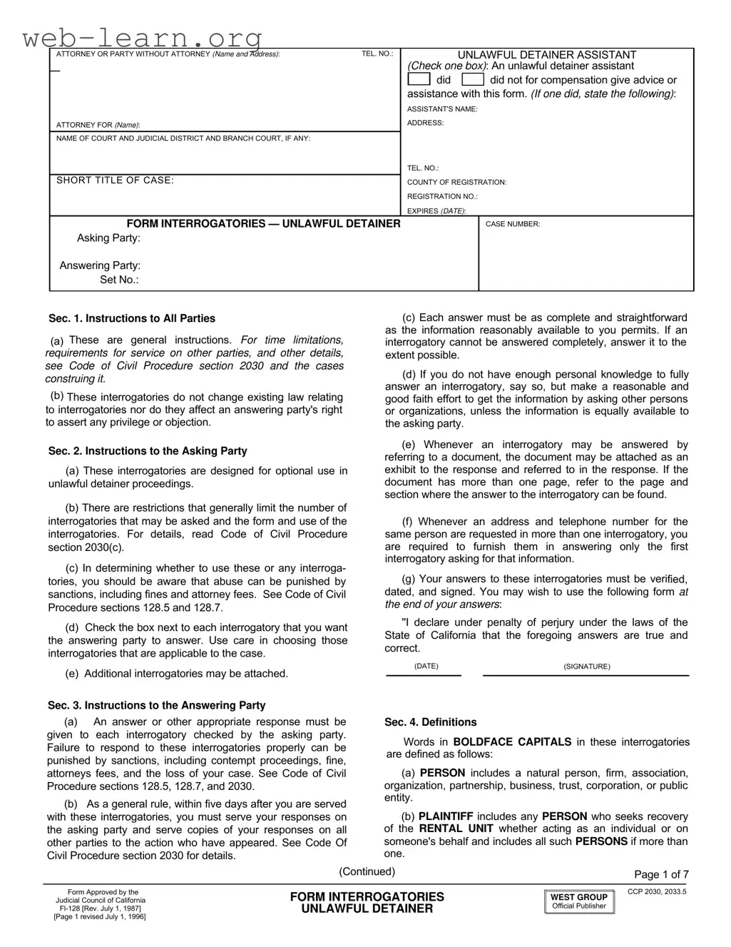 Blank California Fi 128 Form