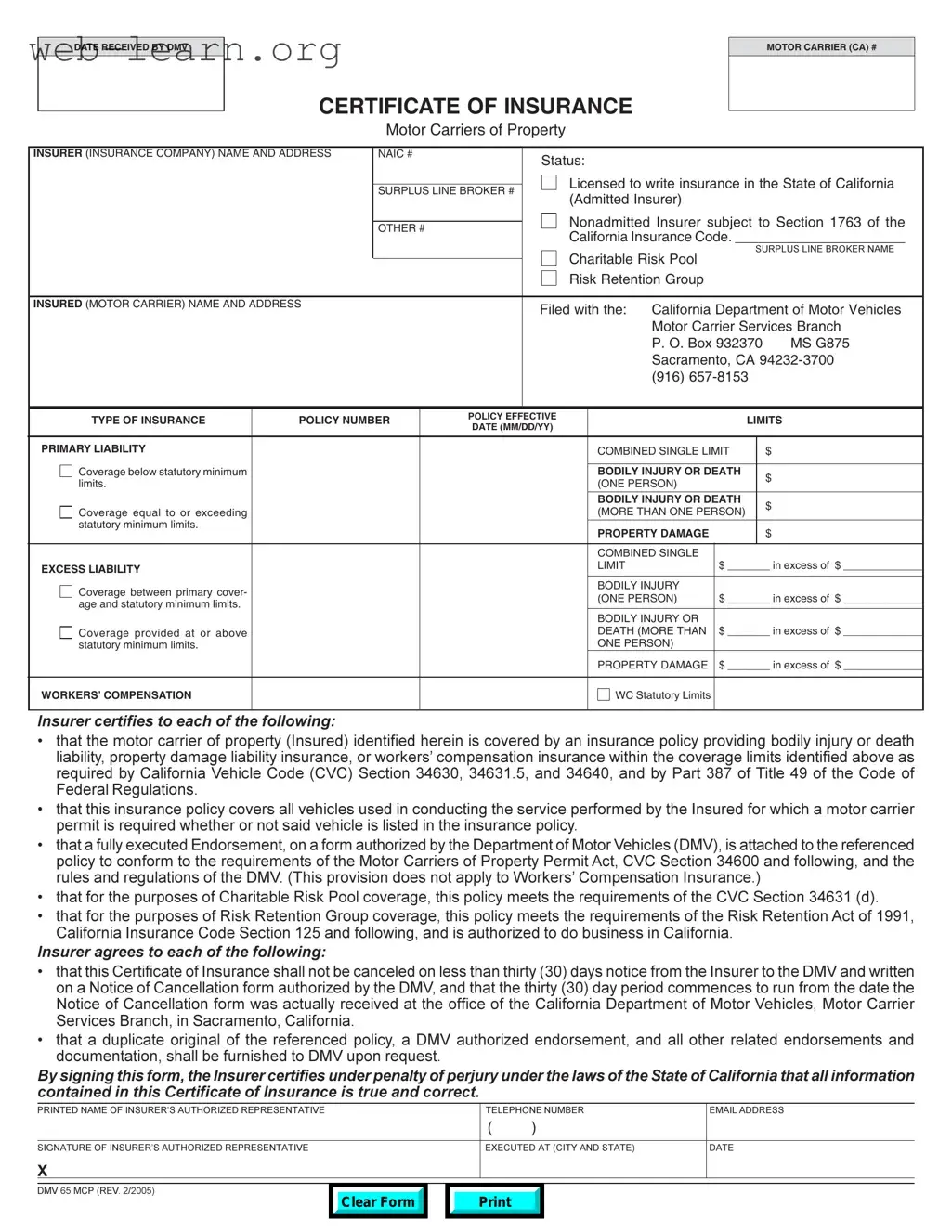 Blank Dmv 65 Mcp Form