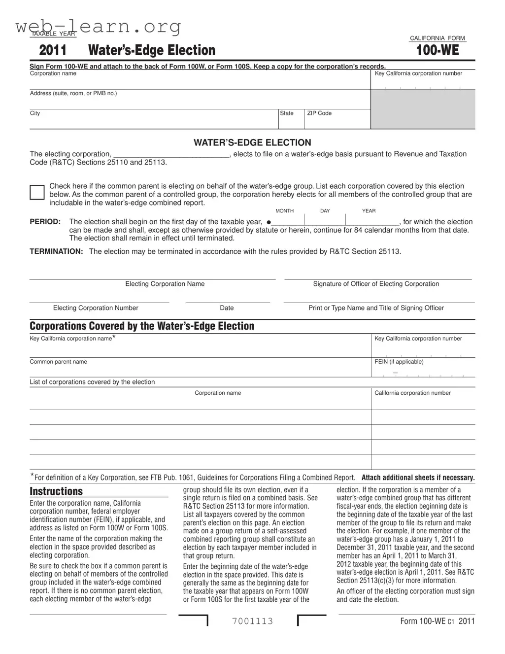 Blank California 100 We Form