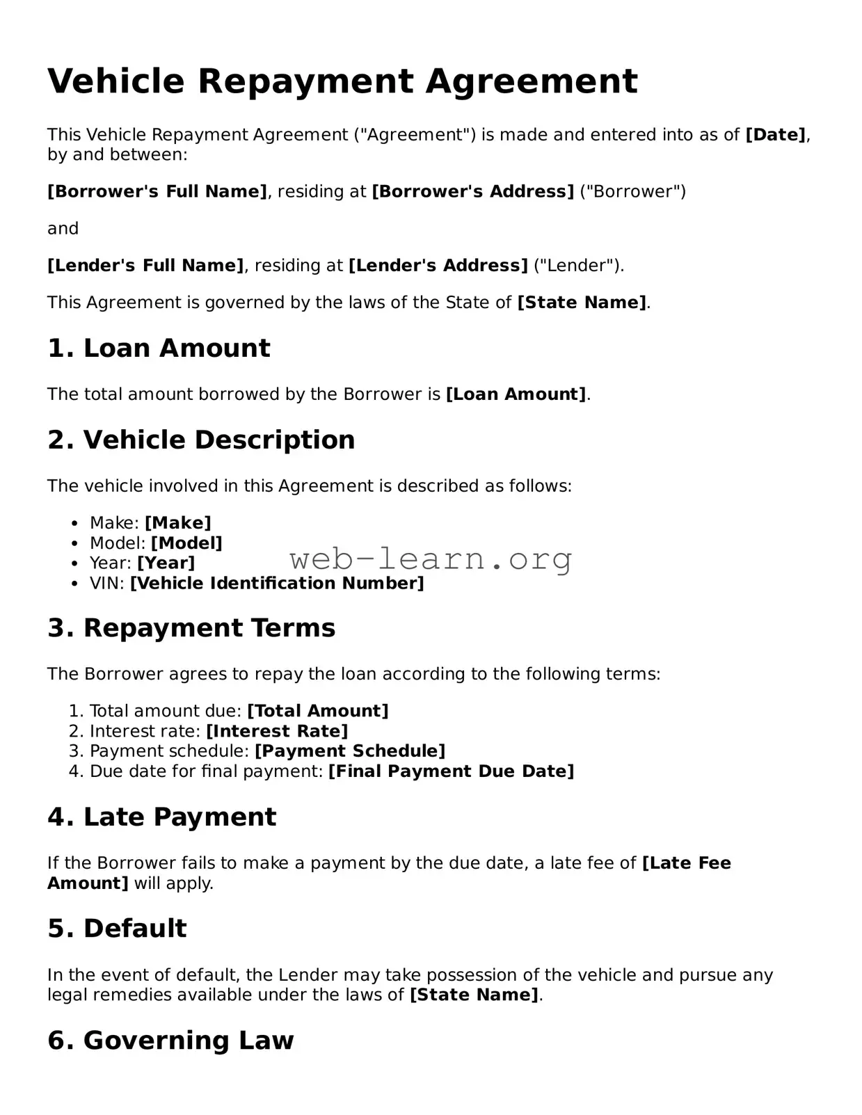 Attorney-Approved Vehicle Repayment Agreement Template
