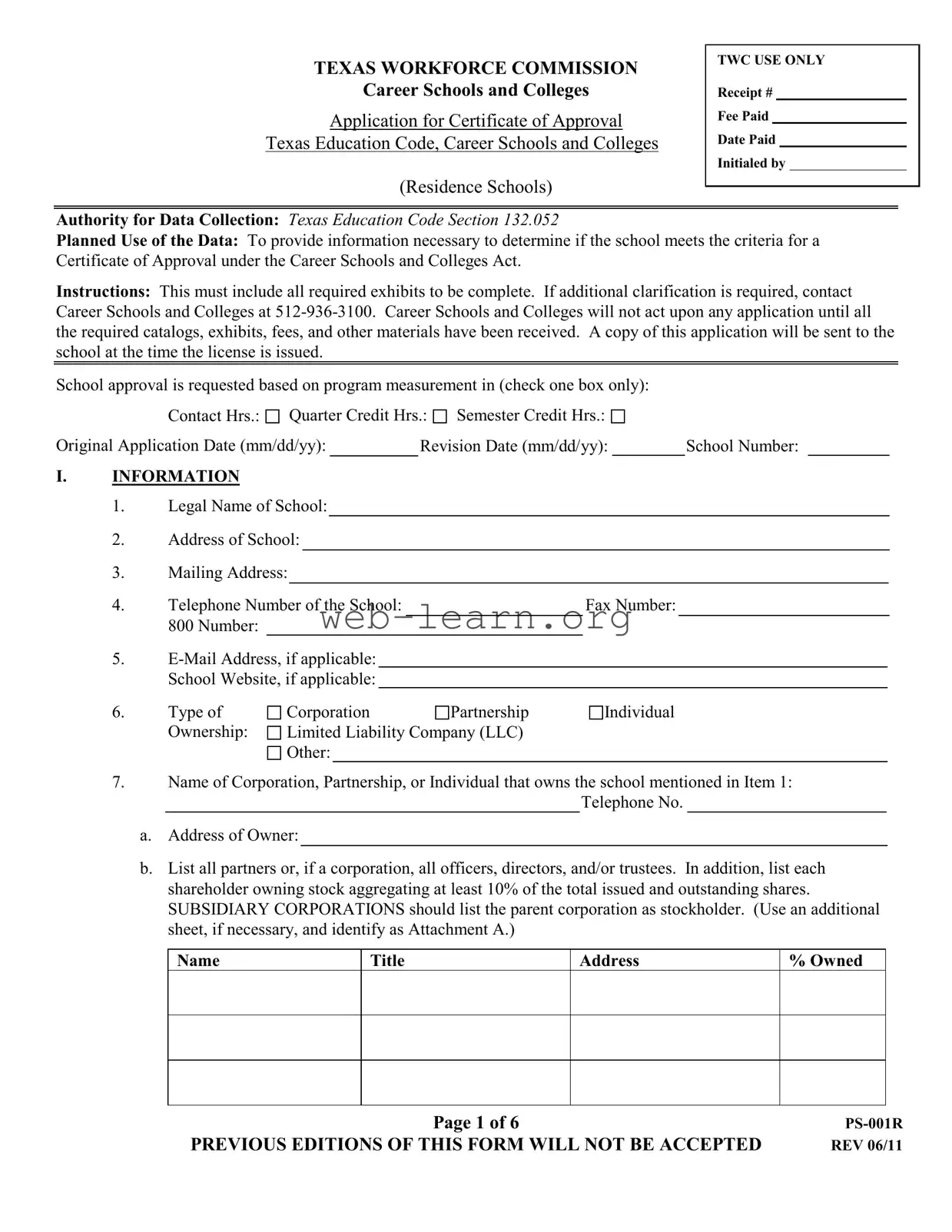 Blank Texas Ps 001R Form