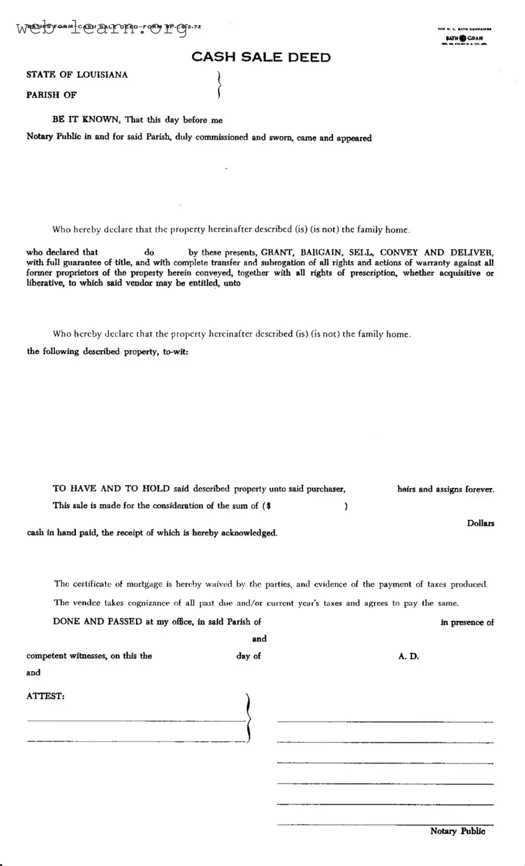 Blank Louisiana Land Cash Sale Form