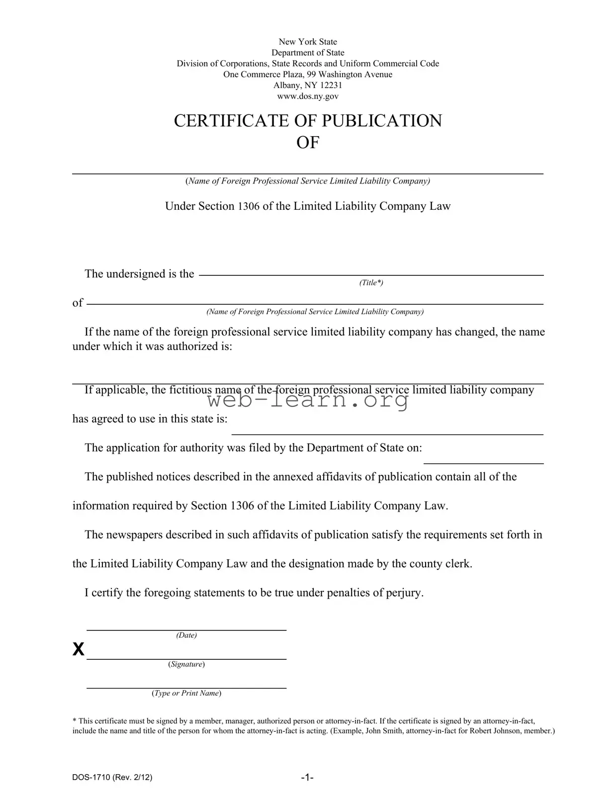 Blank New York Dos 1710 Form