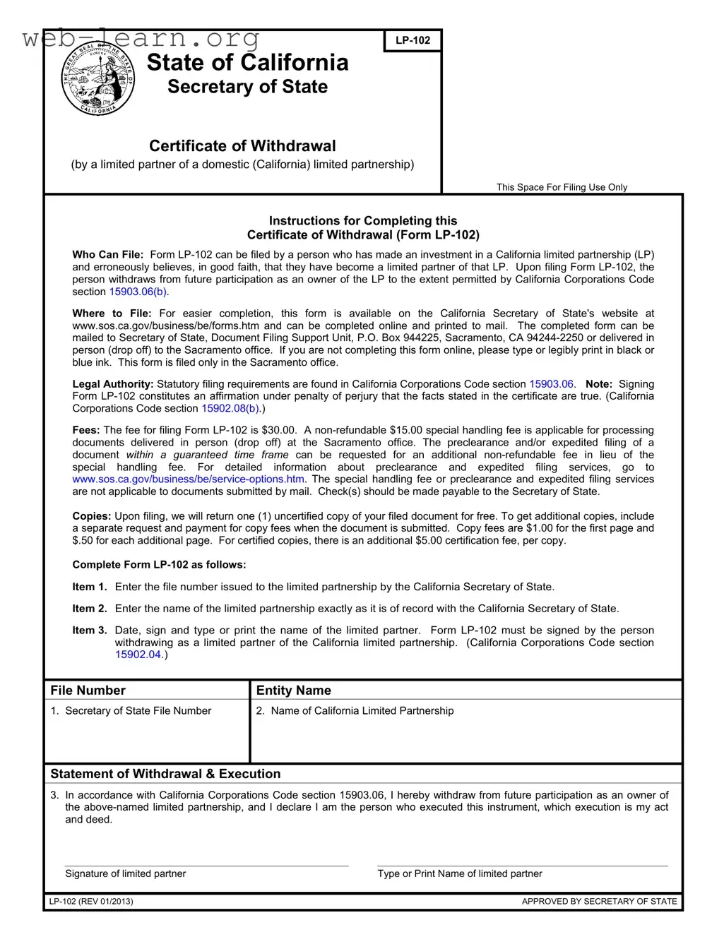 Blank California Lp 102 Form
