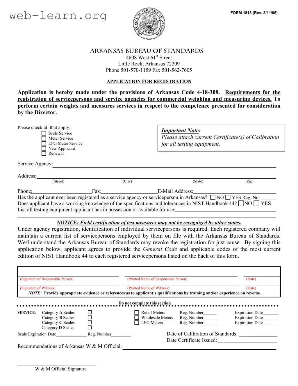 Blank Arkansas 1818 Form