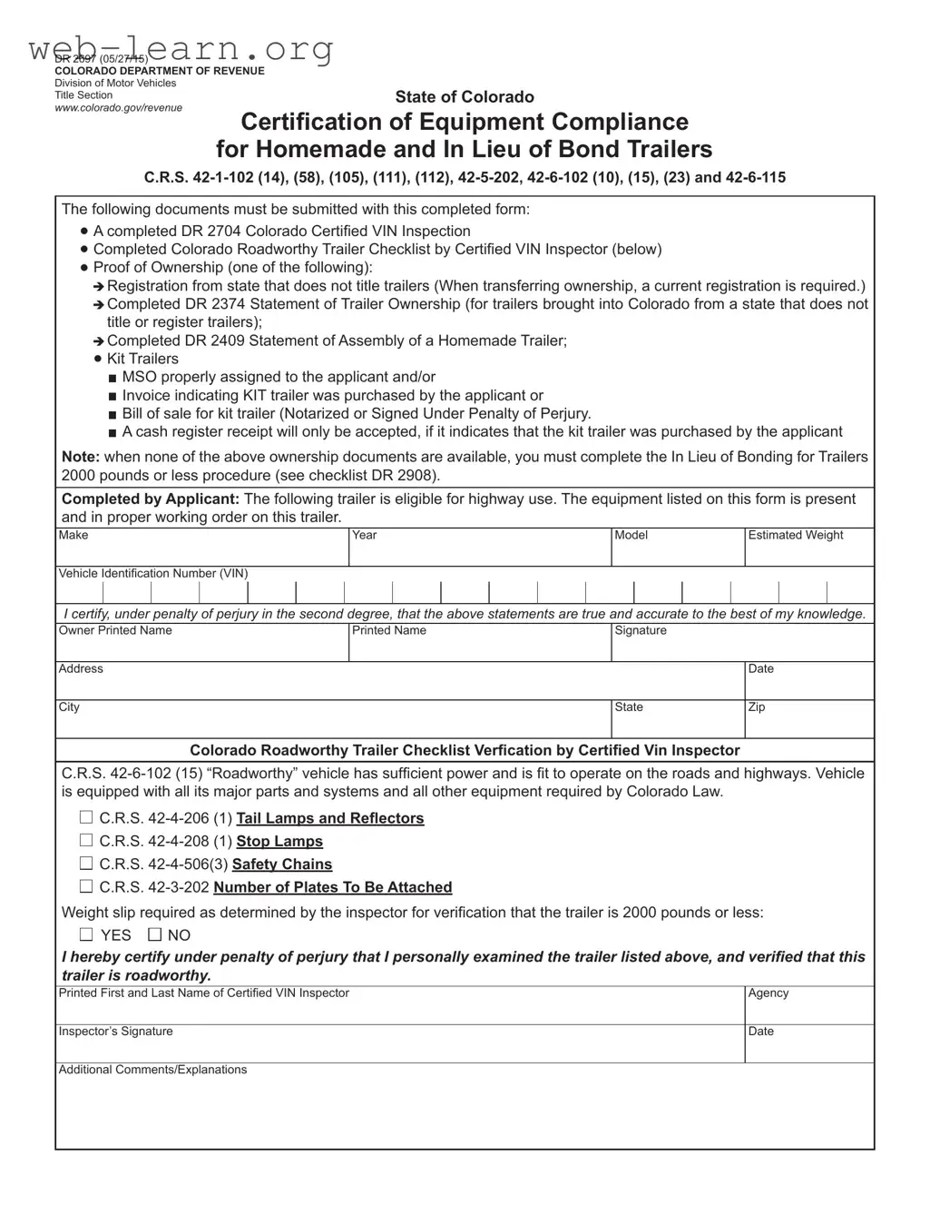 Blank Colorado Dr 2697 Form