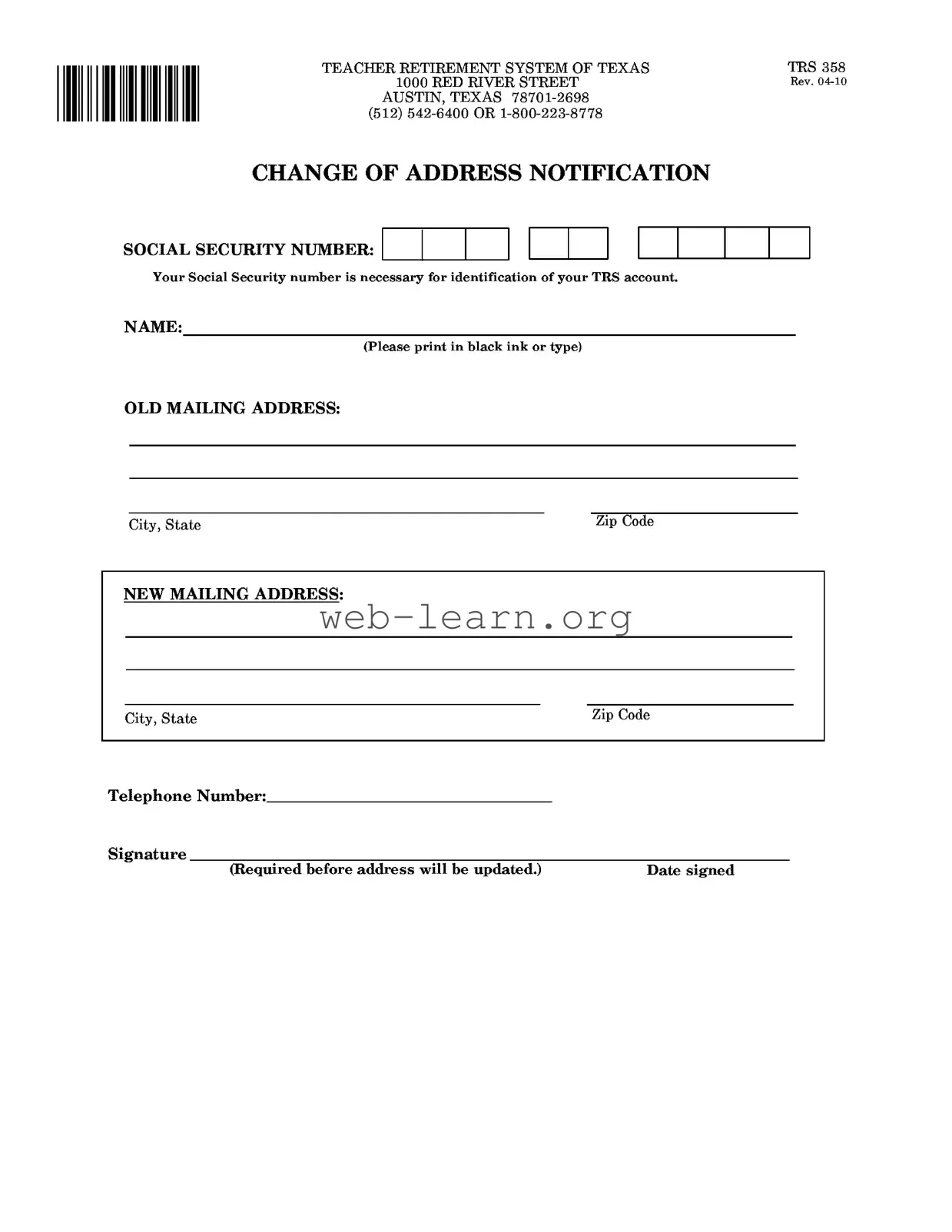 Blank Texas Trs 358 Form