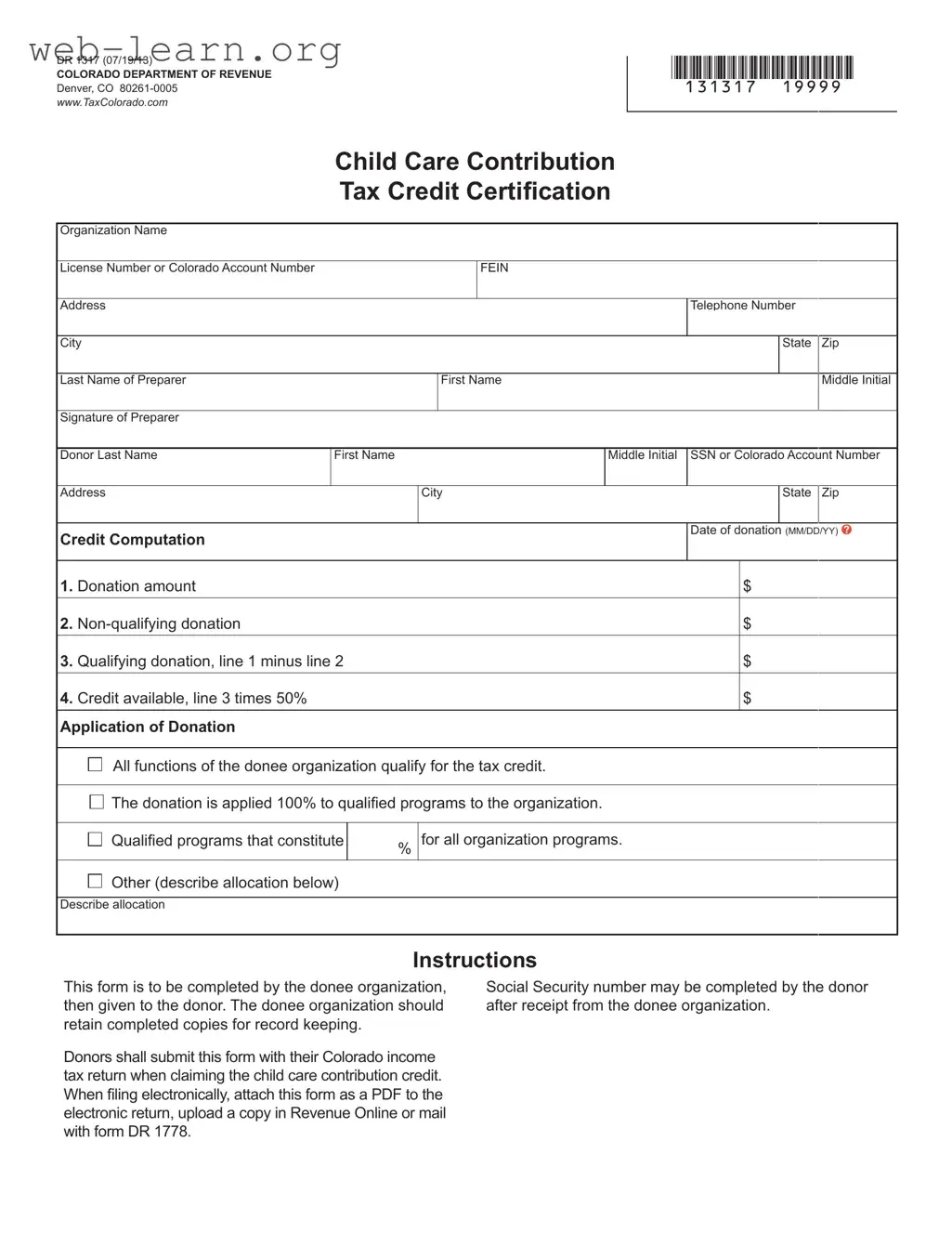 Blank Colorado Dr 1317 Form