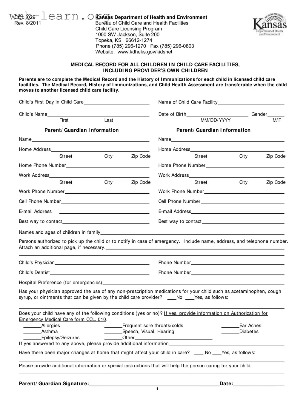 Blank Kansas Ccl 029 Form