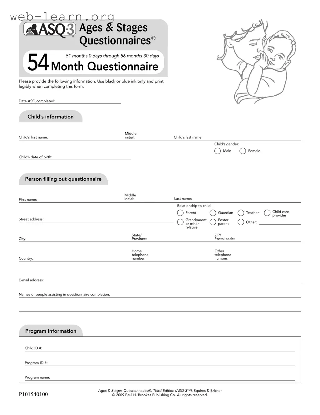 Blank Asq 54 Month Questionnaire Form