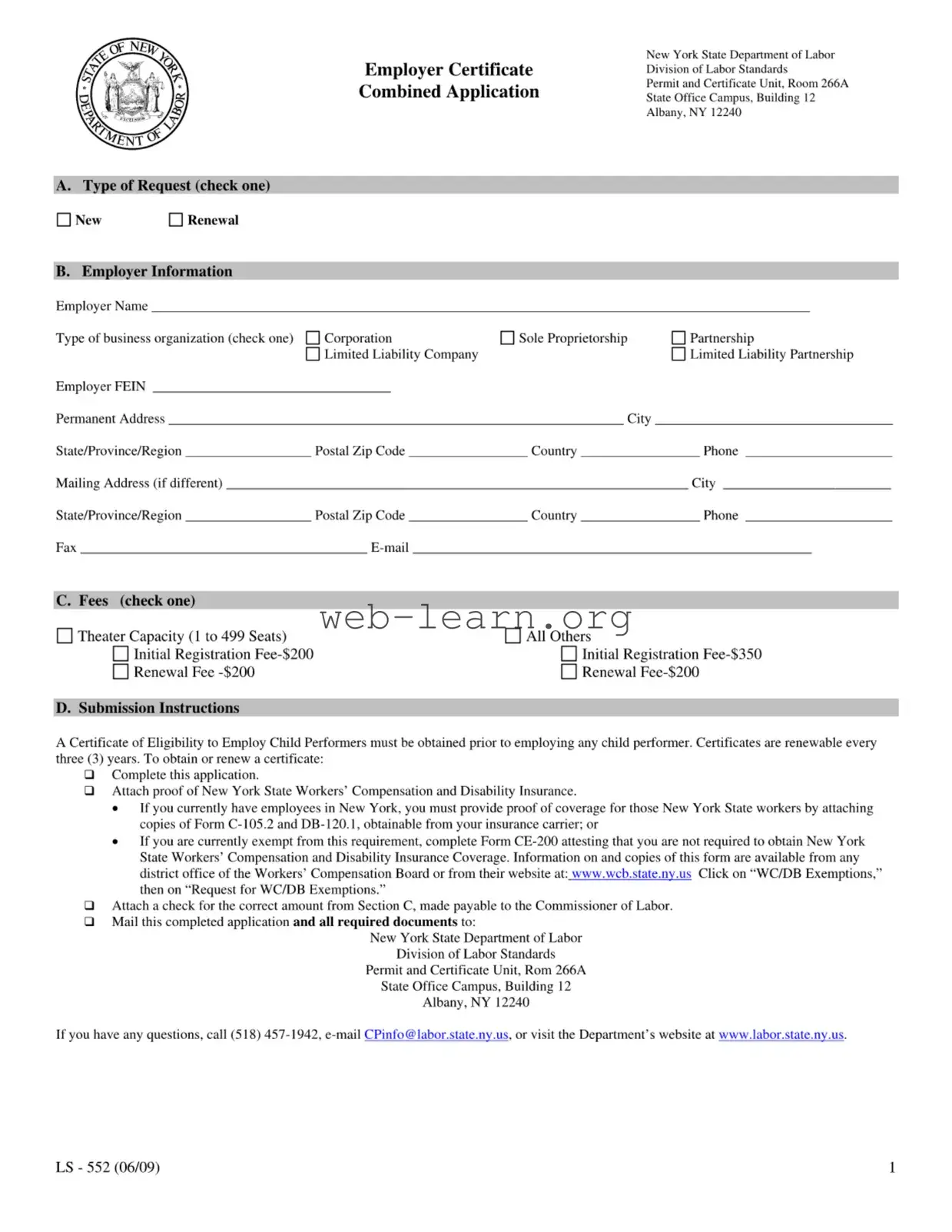 Blank New York Ls 552 Form