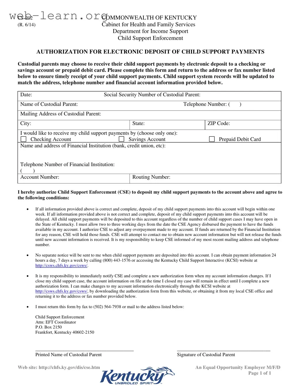 Blank Kentucky Cs 202 Form