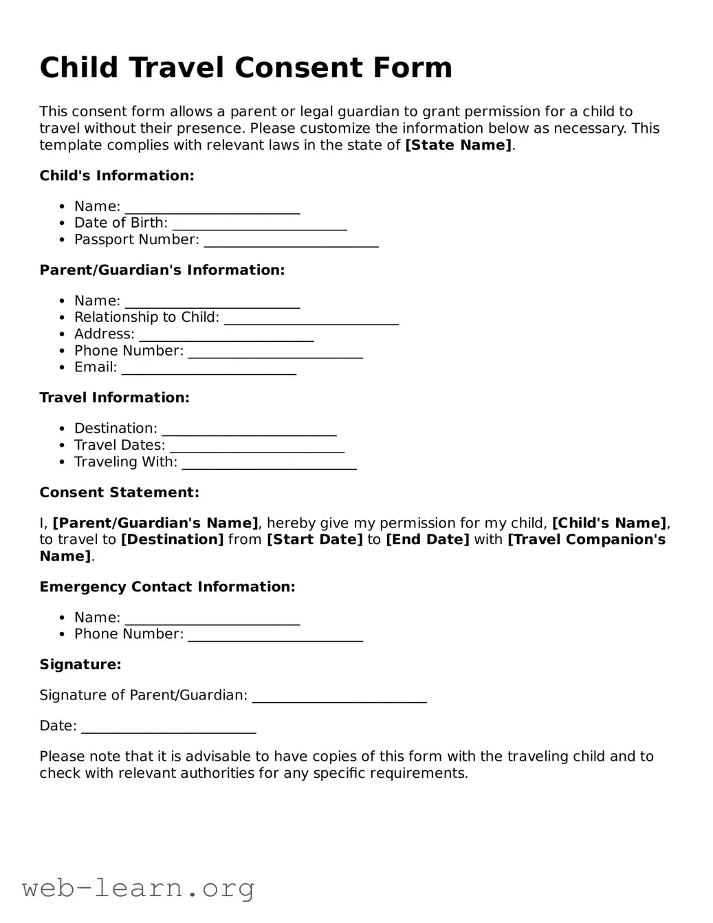 Attorney-Approved Child Travel Consent Form Template