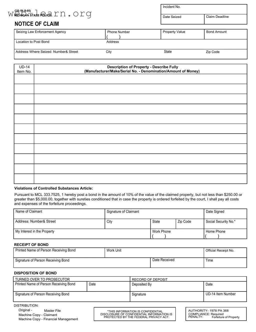 Blank Michigan Cis 14 Form