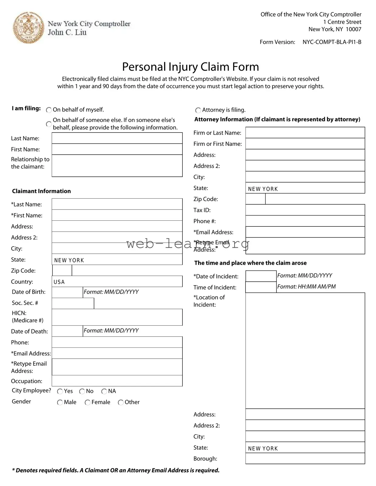 Blank New York Claim Form