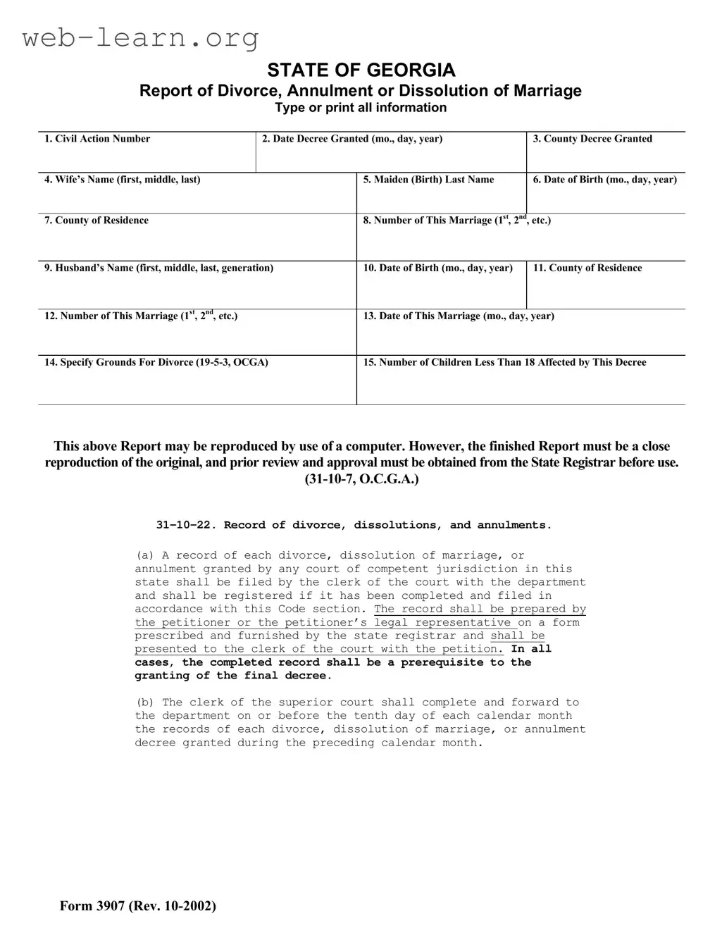 Blank Georgia 3907 Form
