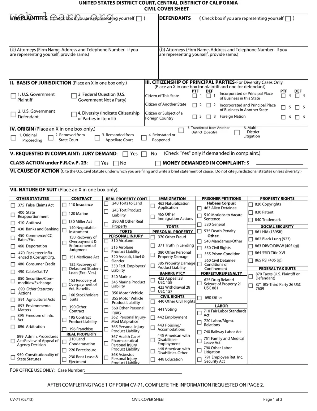 Blank California Cv 71 Form