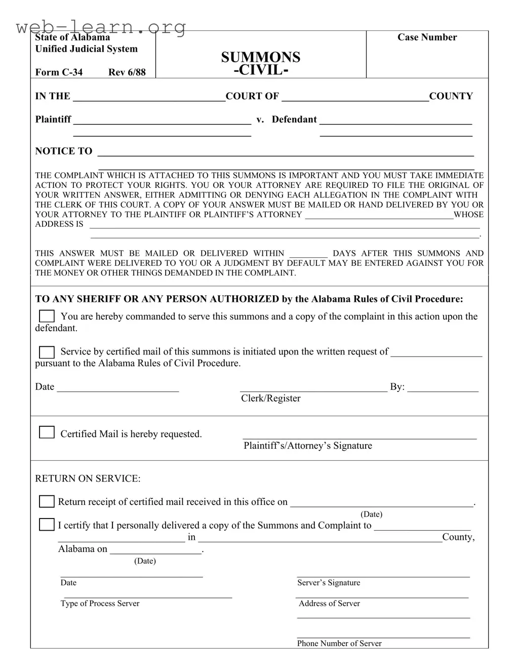 Blank Alabama C 34 Form