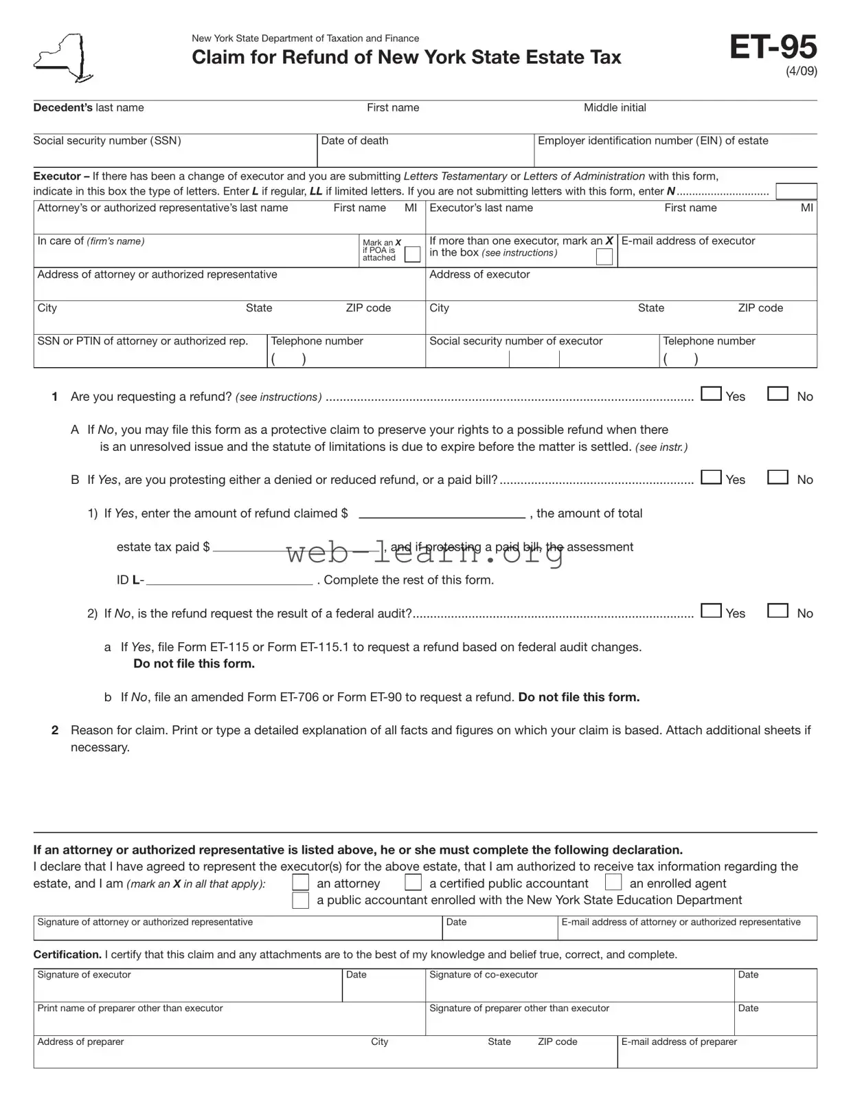 Blank New York Et 95 Form