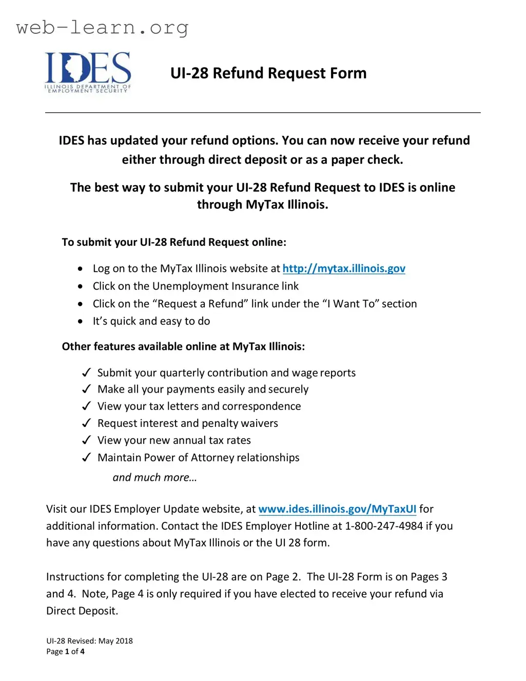 Blank Illinois Ui 28 Form