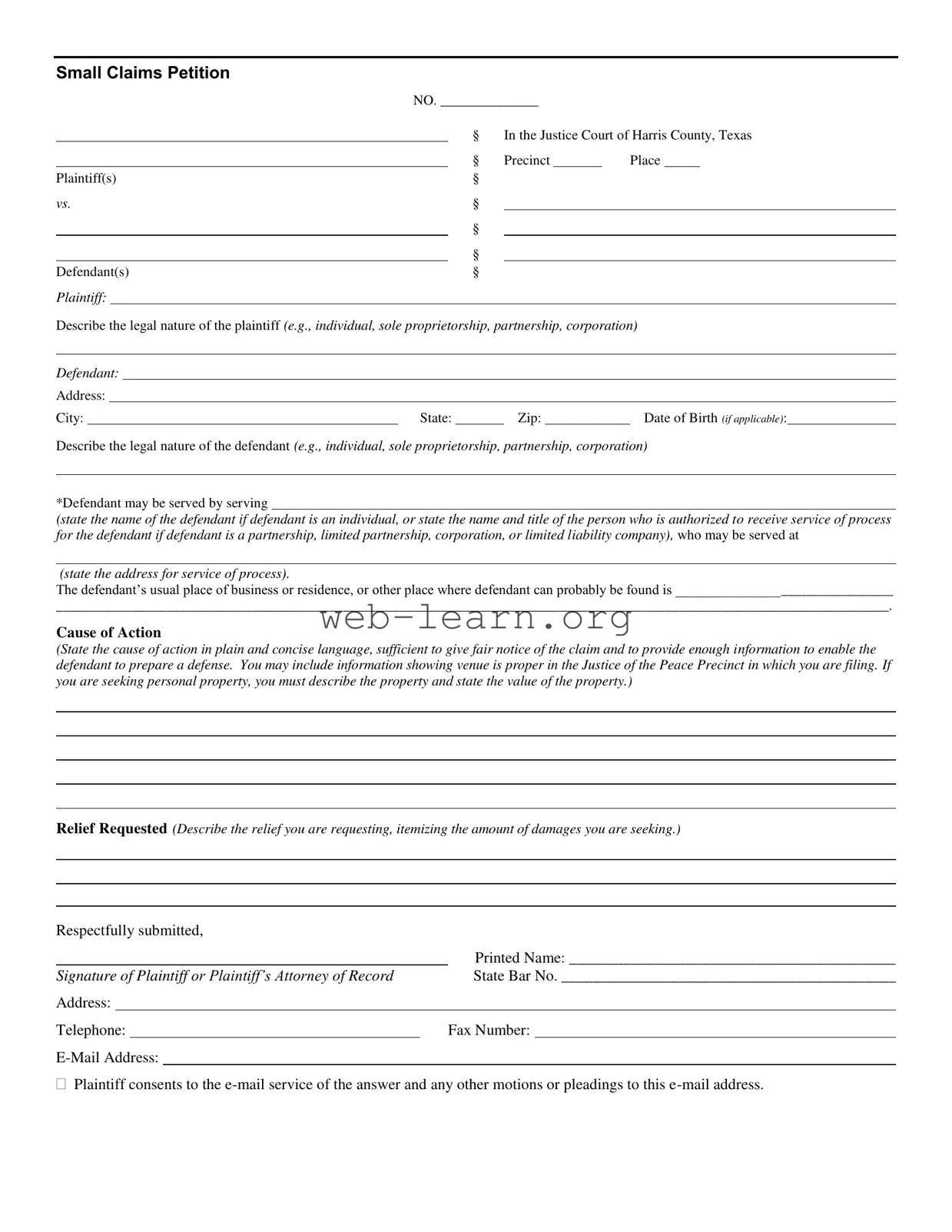 Blank Texas Small Claims Form