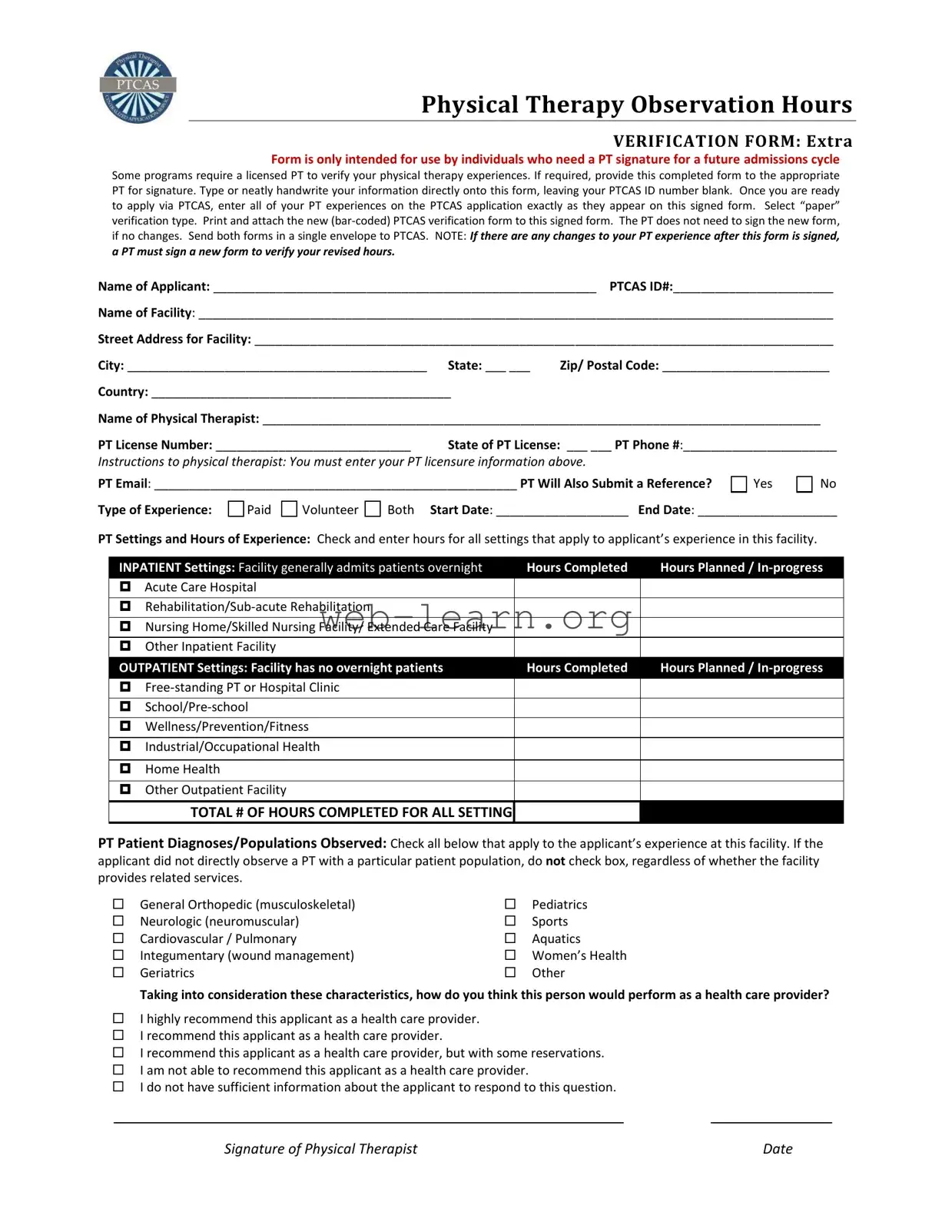 Blank Ptcas Form