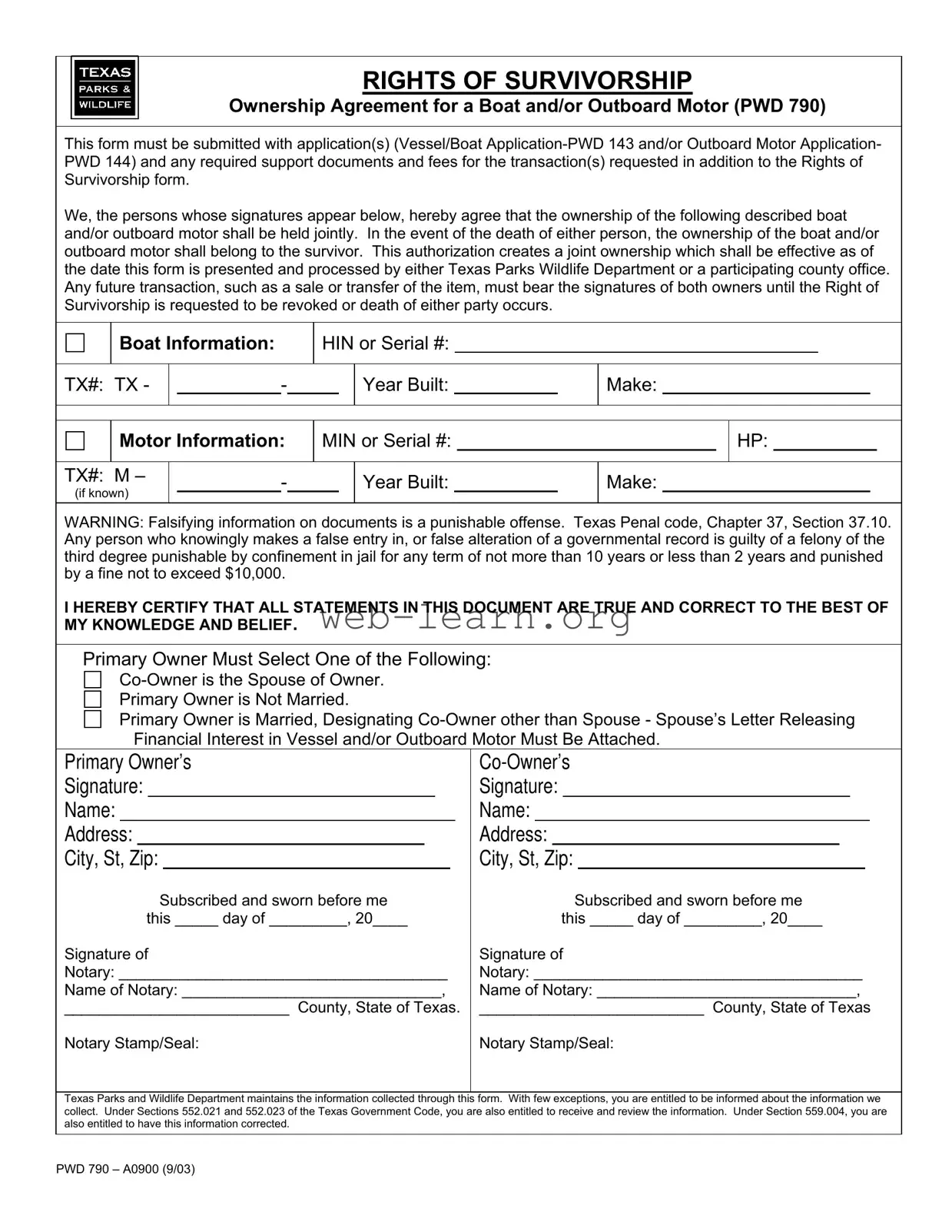 Blank Texas Pwd 790 Form