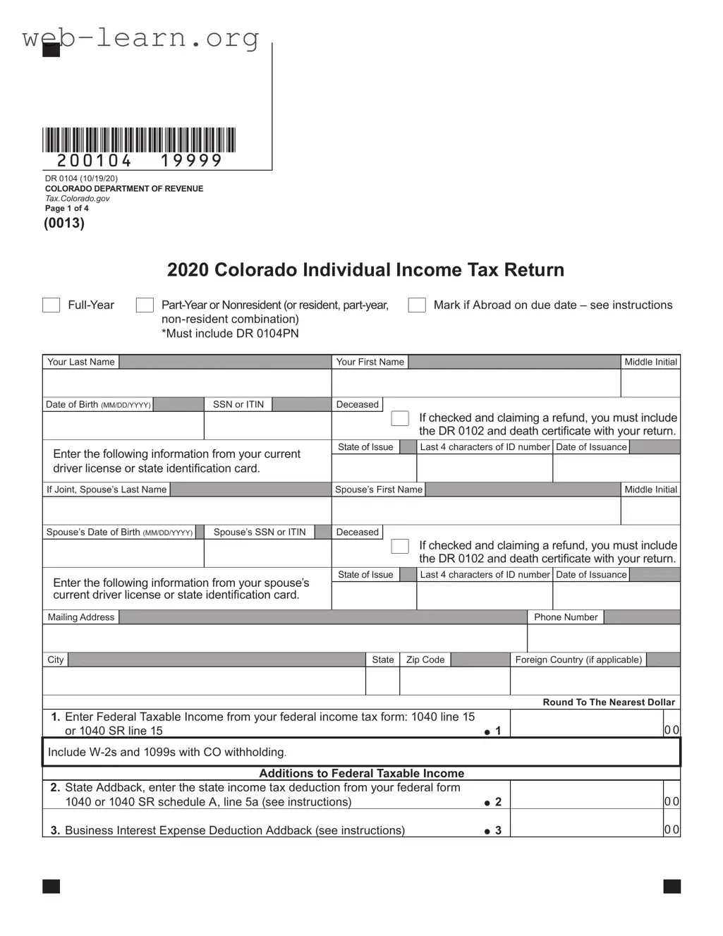 Blank Colorado 104 Form