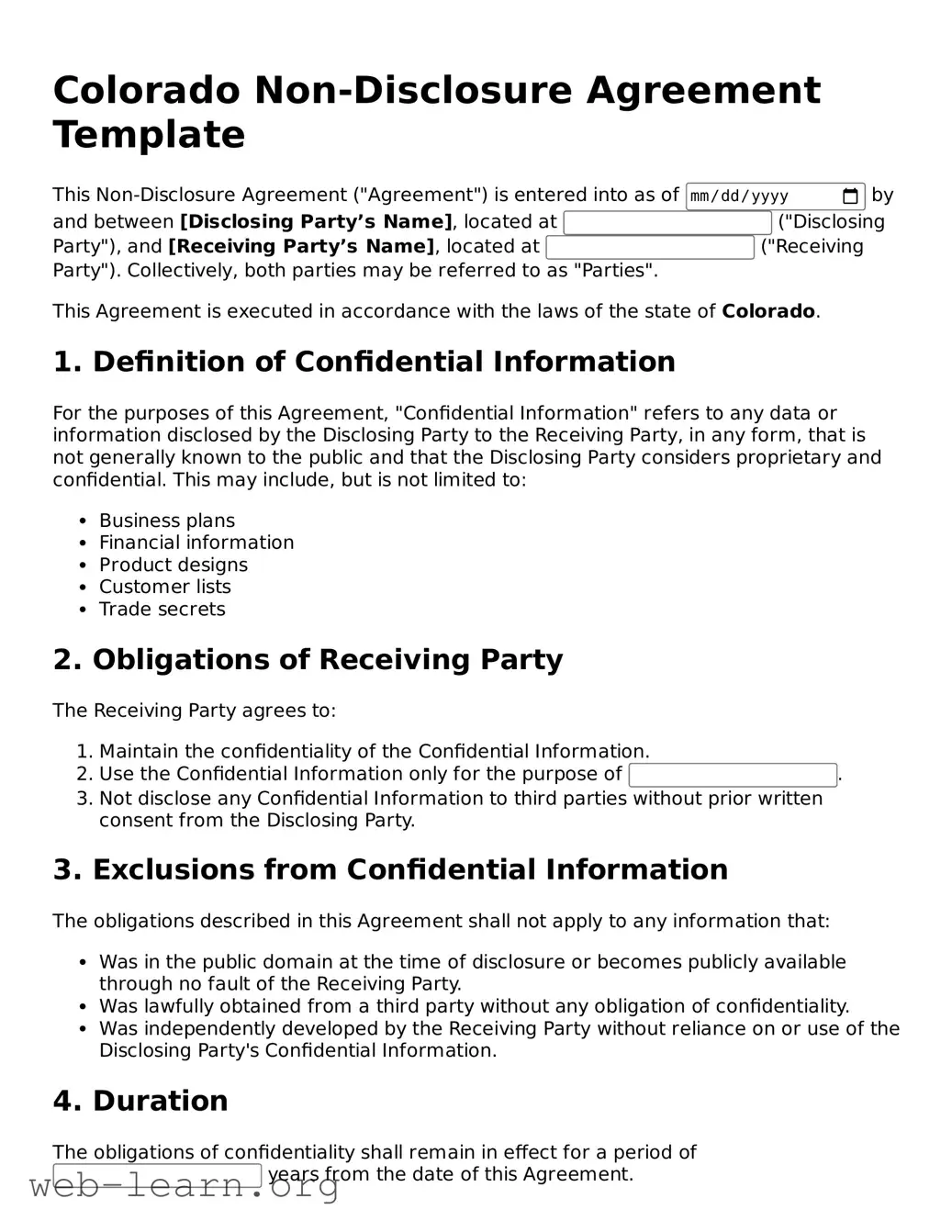 Attorney-Approved Non-disclosure Agreement Document for the State of Colorado