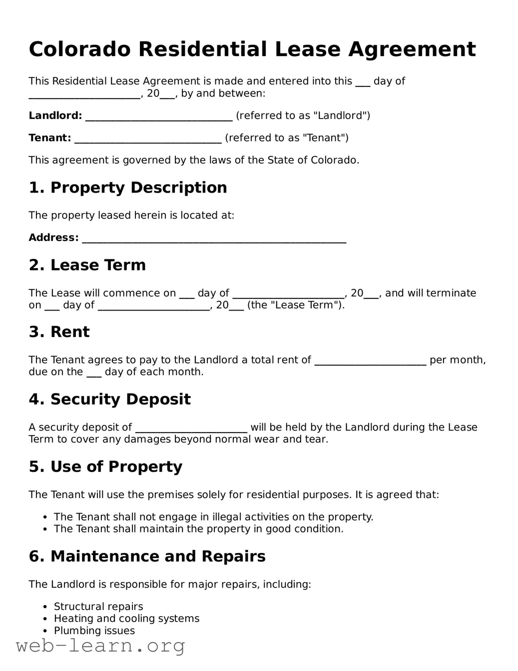 Attorney-Approved Residential Lease Agreement Document for the State of Colorado