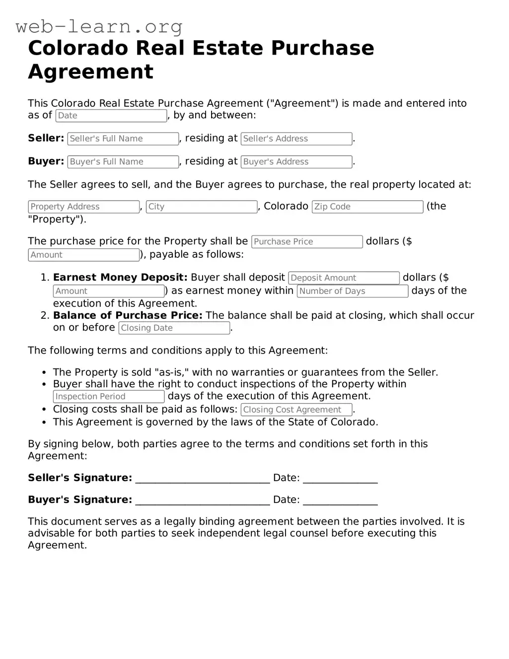 Attorney-Approved Real Estate Purchase Agreement Document for the State of Colorado