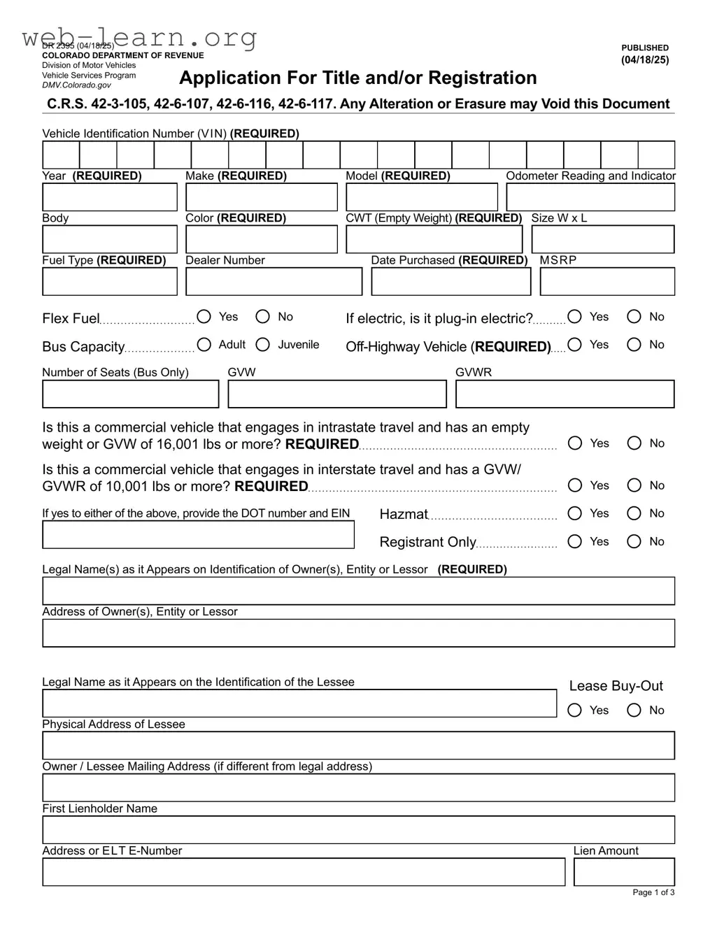 Blank Colorado Dr 2395 Form