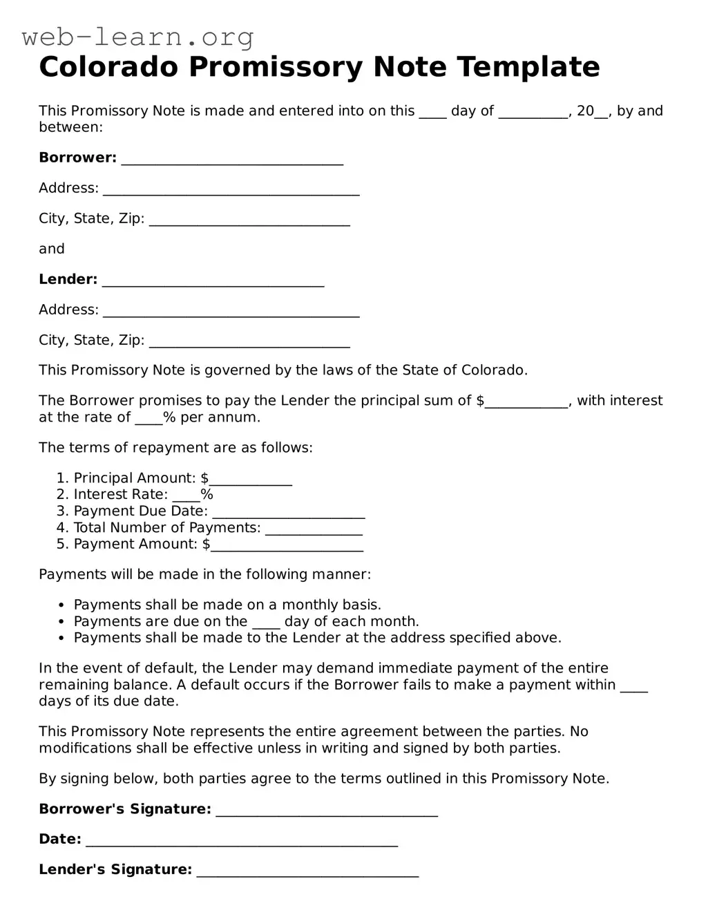 Attorney-Approved Promissory Note Document for the State of Colorado