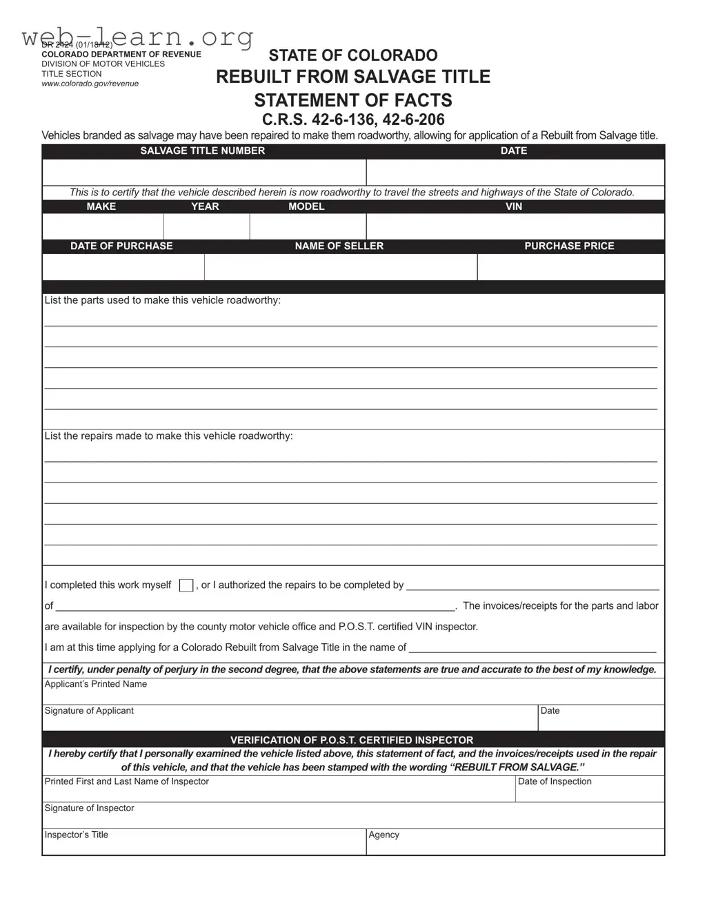 Blank Colorado Dr 2424 Form