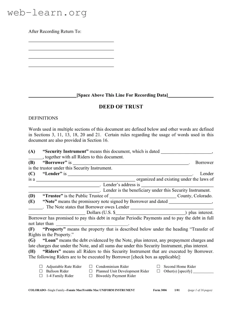 Blank Colorado 3006 Form