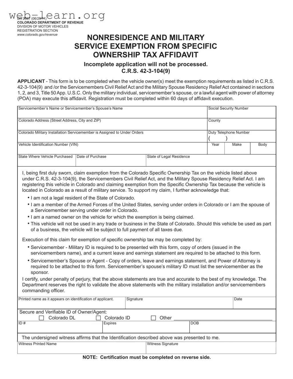Blank Colorado Dr 2667 Form